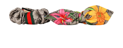 Gucci Scrunchie Set, £195, Accessories, Green/Grey/Pink, Silk, Front view